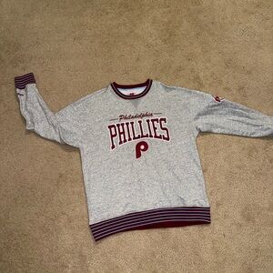 Mitchell & Ness Gray and Red Phillies Crewneck Sweater
